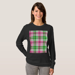 Pink and Green On White Plaid Tartan Pattern T-Shirt