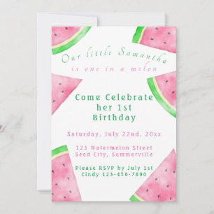 Pink and Green One In A Melon 1st Birthday Invite