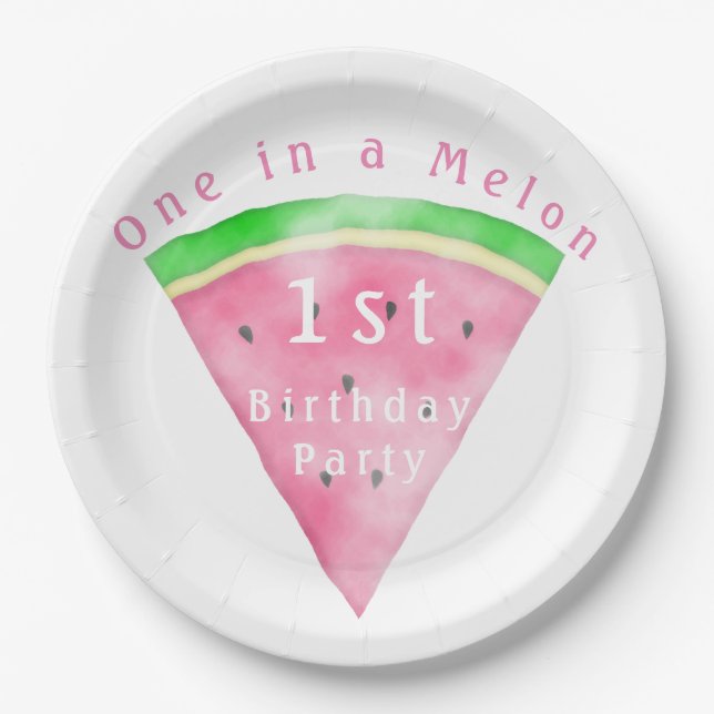 Pink and Green One in a Melon Watermelon Paper Plate (Front)
