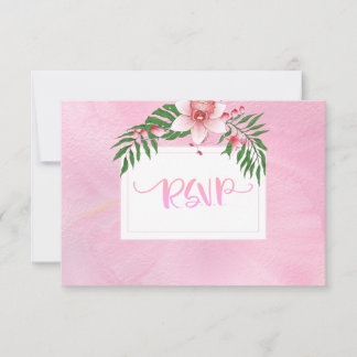 Pink And Green Orchid Floral Wedding RSVP Card