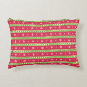 Pink and Green Ornaments and Snowflakes Pillow
