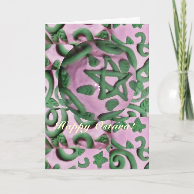 Pink and Green Ostara Spring Equinox Holiday Card (Front)