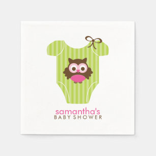 Pink and Green Owl Baby Outfit Napkin