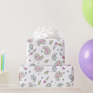 Pink and Green Paisl and watercolor Wrapping Paper