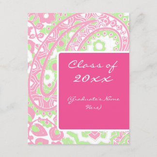 Pink and Green Paisley Graduation Announcement