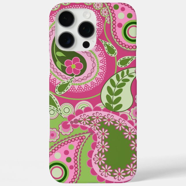 Pink and green Paisley iPhone 16 case (Back)