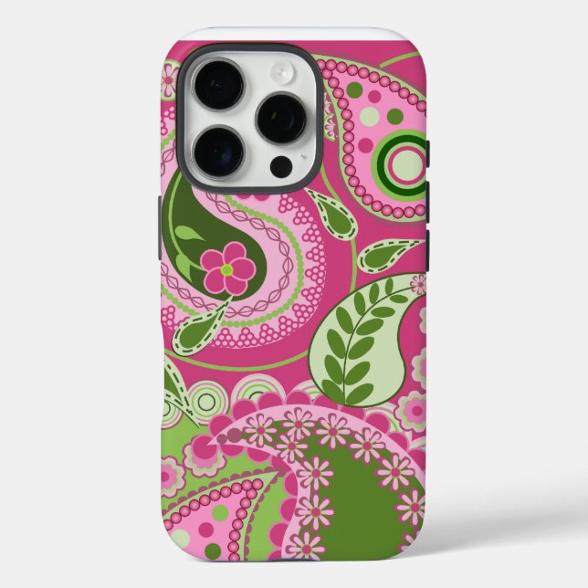Pink and green Paisley iPhone 16 case (Back)