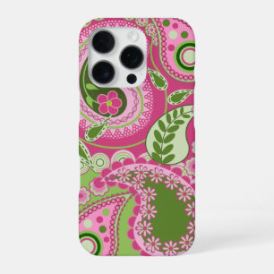 Pink and green Paisley iPhone 16 case