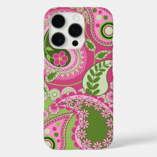 Pink and green Paisley iPhone 16 case
