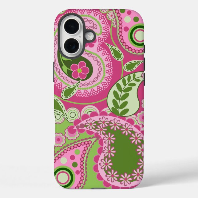 Pink and green Paisley iPhone 16 case (Back)