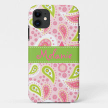 Pink and Green Paisley iPhone Monogram Custom