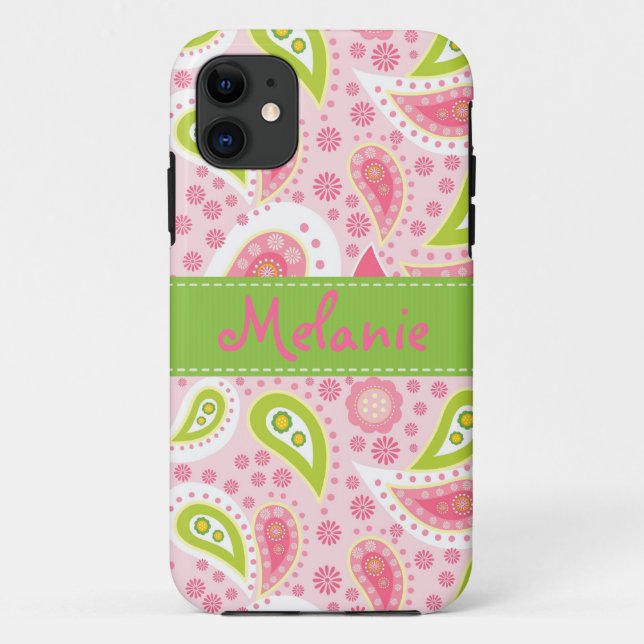 Pink and Green Paisley iPhone Monogram Custom Case-Mate iPhone Case (Back)