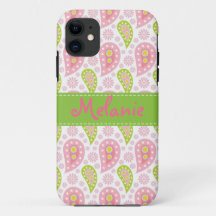 Pink and Green Paisley iPhone Monogram Custom