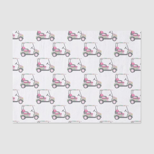 Pink and Green Palm Beach Golf Cart Tissue Paper (Front)