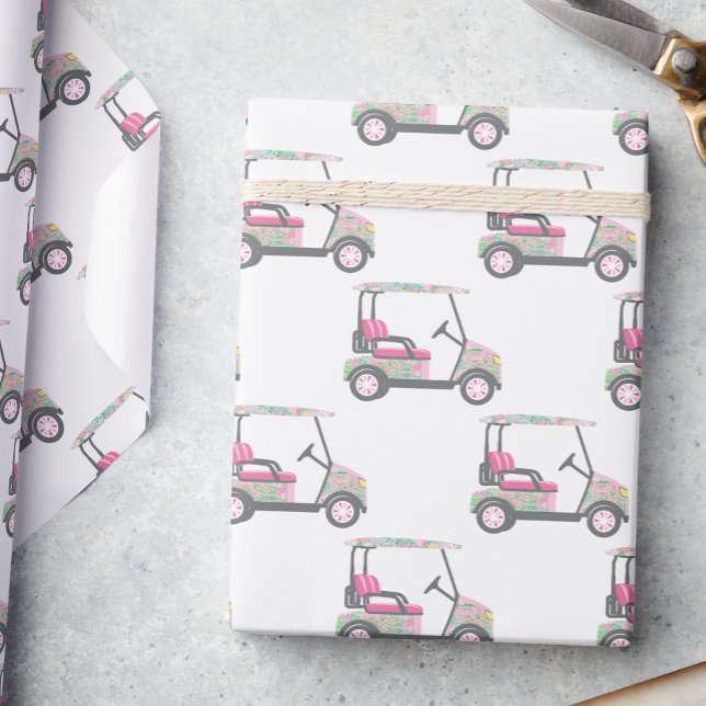 Pink and Green Palm Beach Golf Cart Wrapping Paper (Creator Uploaded)