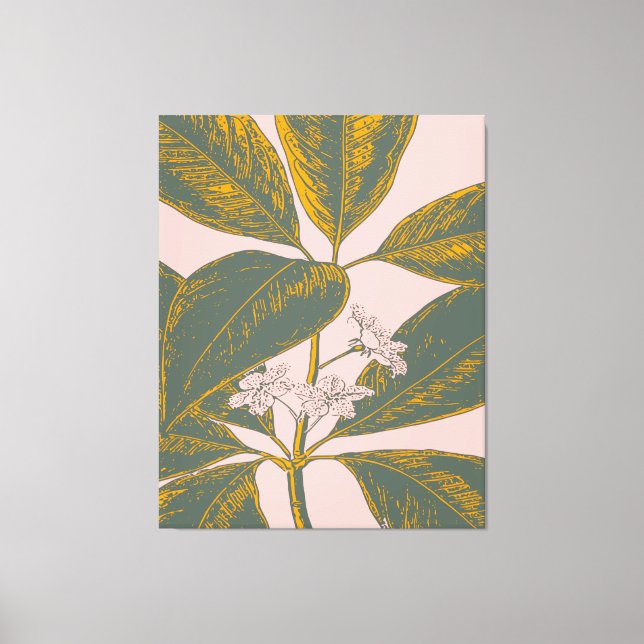 Pink and Green Palm Frond Botanical Drawing Canvas Print (Front)