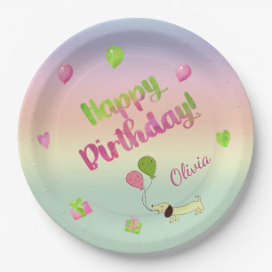 Pink and Green Pastel Birthday Paper Plate
