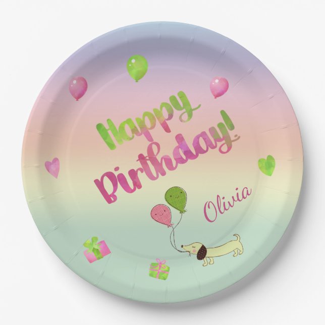 Pink and Green Pastel Birthday Paper Plate (Front)