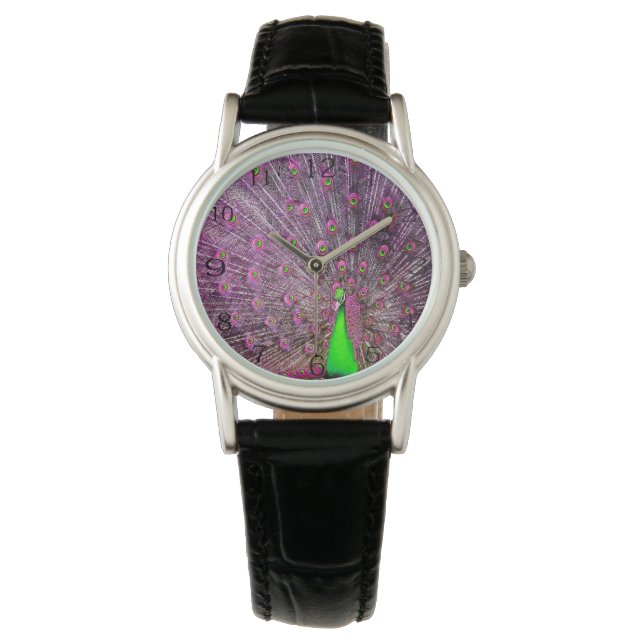 Pink And Green Peacock,  Watch (Front)