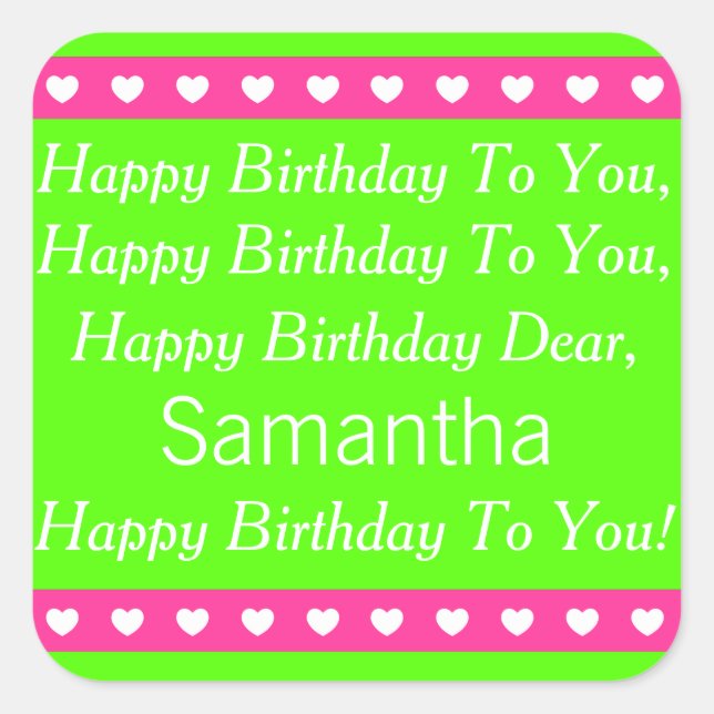 Pink and Green Personalised Birthday Song Stickers (Front)