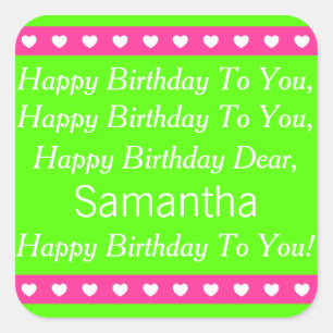 Pink and Green Personalised Birthday Song Stickers