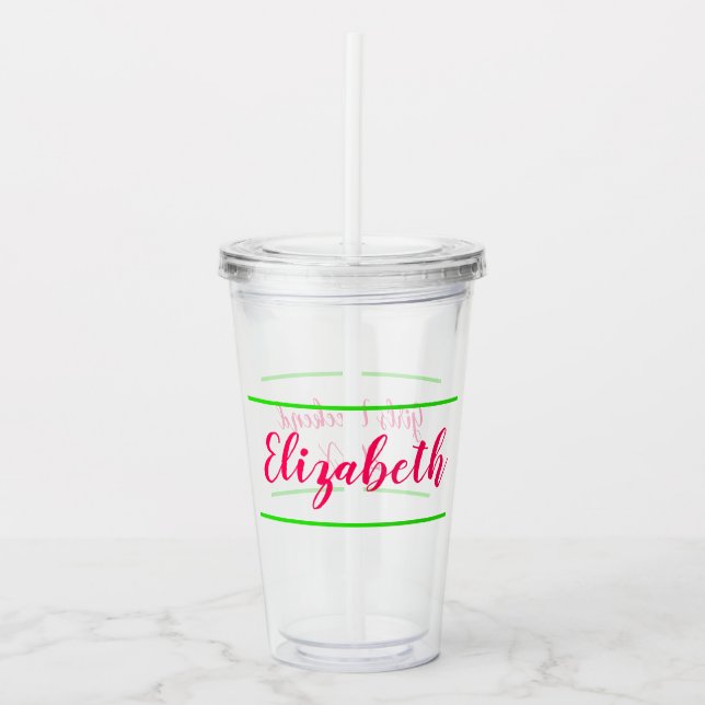 Pink and Green Personalised Girl's Weekend Acrylic Tumbler (Front)