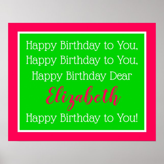 Pink and Green Personalised Happy Birthday Song Poster (Front)