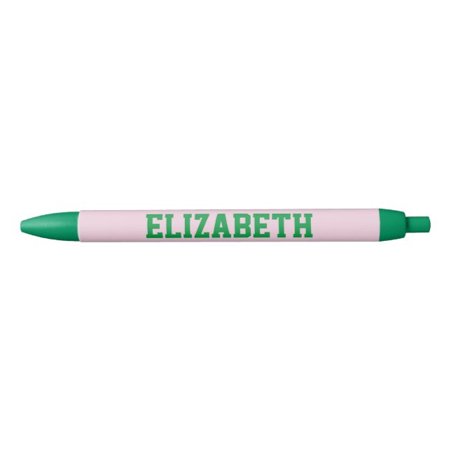 Pink and Green Personalised Varsity Pen (Front)