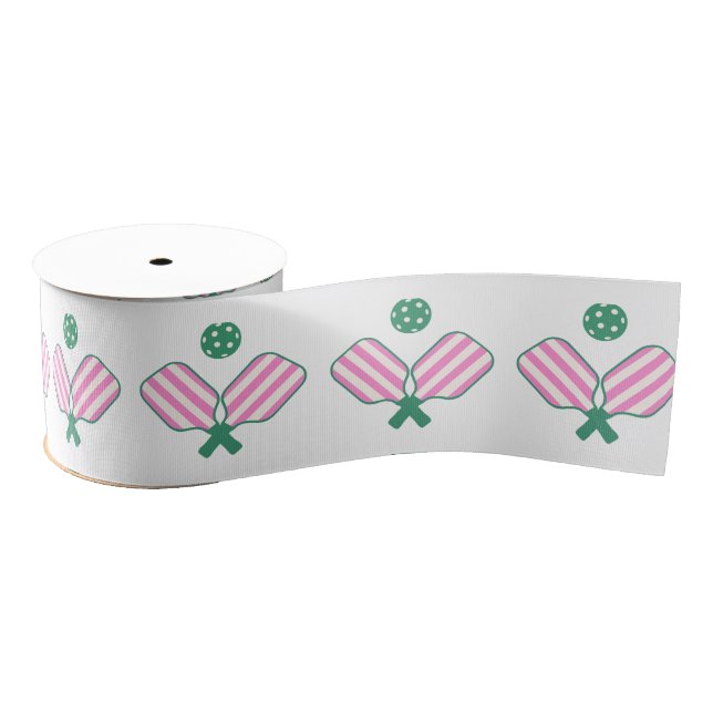 Pink and Green Pickleball Grosgrain Ribbon (Spool)