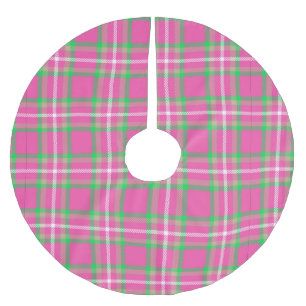 Pink and Green Plaid Brushed Polyester Tree Skirt