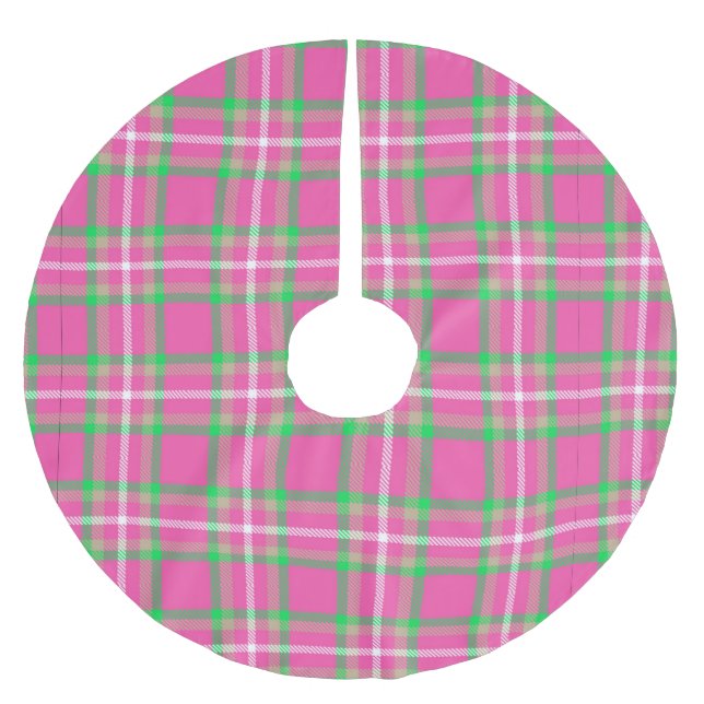Pink and Green Plaid Brushed Polyester Tree Skirt (Front)