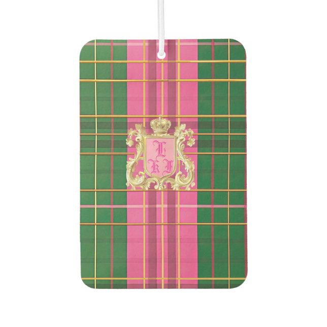 Pink and Green Plaid  Car Air Freshener (Front)