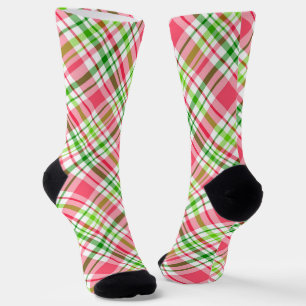 Pink and Green Plaid Pattern Socks