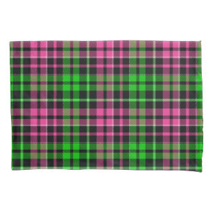 Pink and Green Plaid Tartan Black Pillowcase