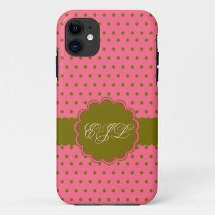 Pink and Green Polka Dots iPhone 11 Case