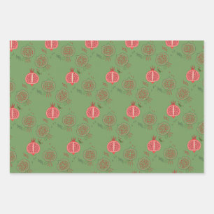 Pink and Green Pomegranates Wrapping Paper Sheet