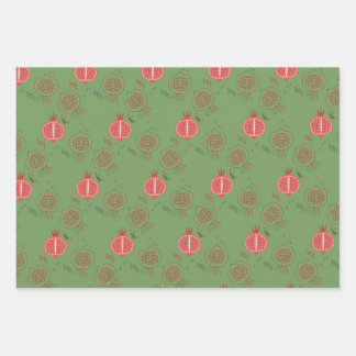 Pink and Green Pomegranates Wrapping Paper Sheet