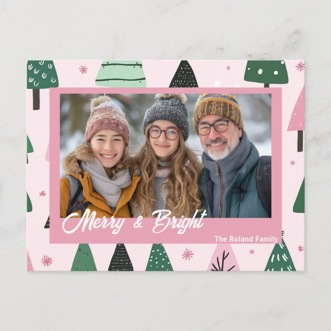 Pink and Green Preppy Christmas Tree Holiday Photo (Front)