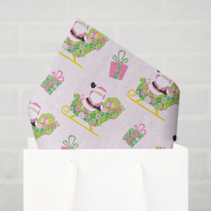 Pink and Green Preppy Palm Beach Santa Claus Tissue Paper