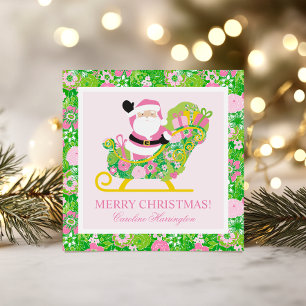 Pink and Green Preppy Palm Beach Santa Enclosure Card