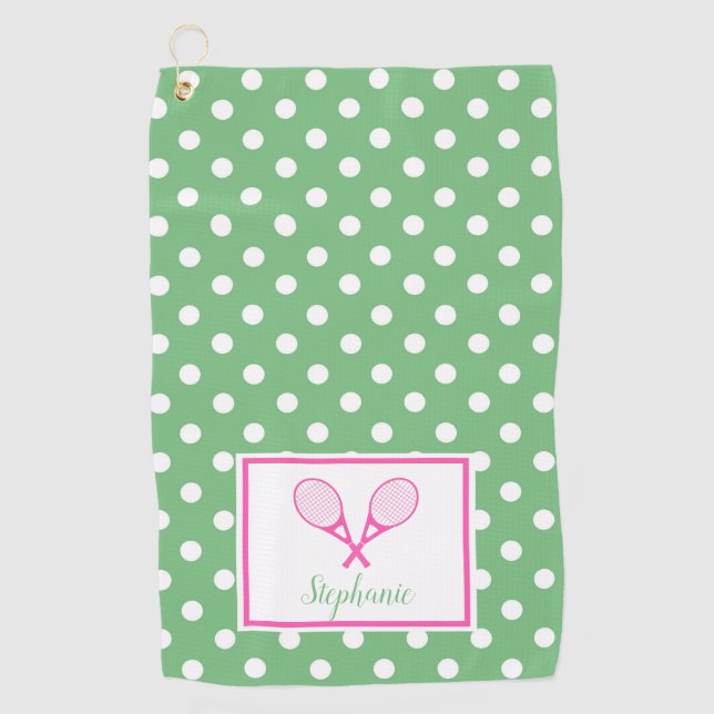 Pink and Green Preppy Tennis Golf Towel (Front)