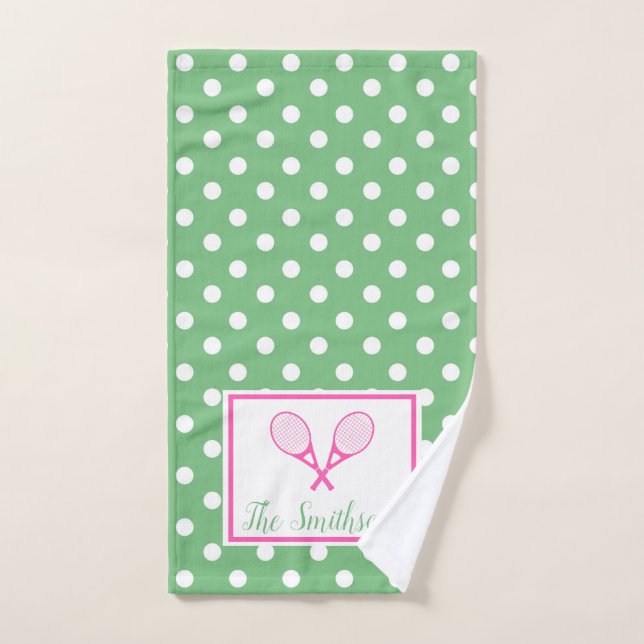 Pink and Green Preppy Tennis Hand Towel (Hand Towel)