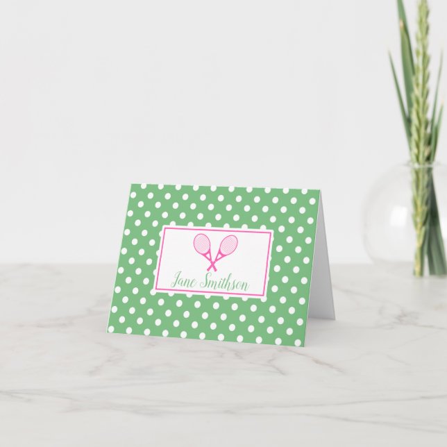 Pink and Green Preppy Tennis Note Card (Front)