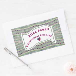 Pink and Green Pretty Hearts Pattern Address Rectangular Sticker