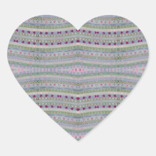 Pink and Green Pretty Hearts Pattern Heart Sticker