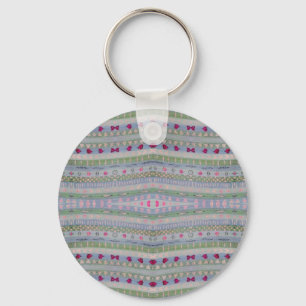Pink and Green Pretty Hearts Pattern Key Ring