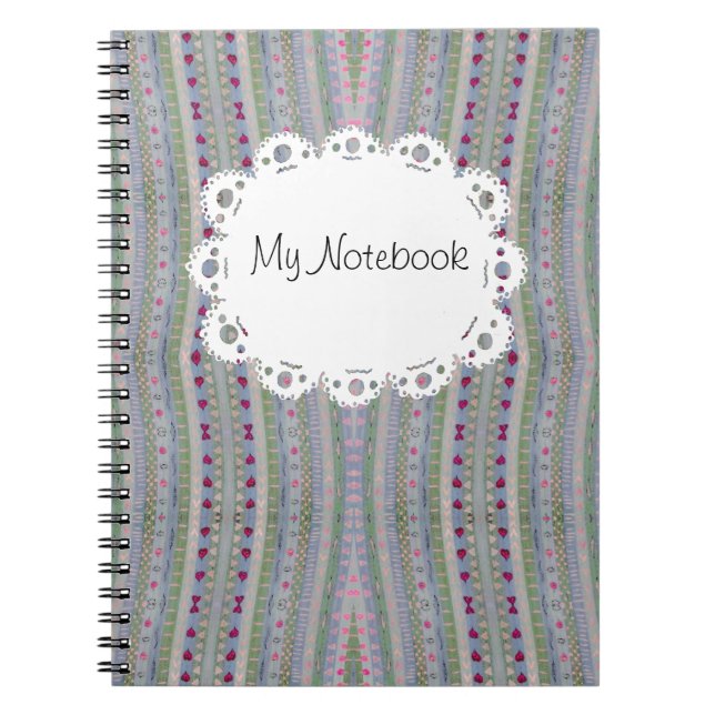 Pink and Green Pretty Hearts Pattern Notebook (Front)