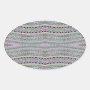 Pink and Green Pretty Hearts Pattern Oval Sticker