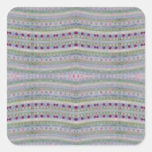 Pink and Green Pretty Hearts Pattern Square Sticker