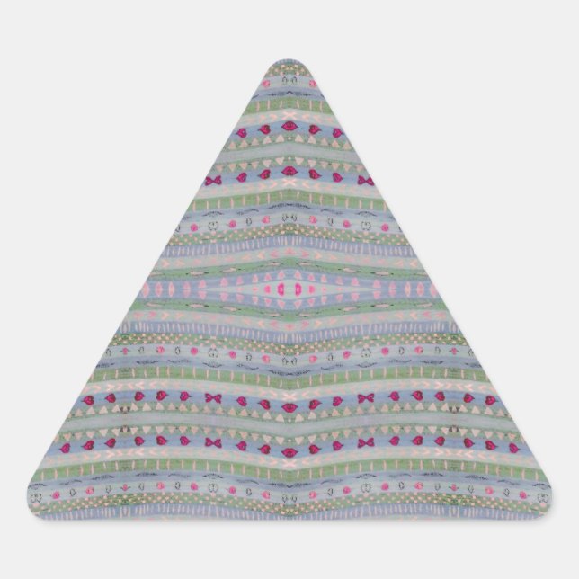 Pink and Green Pretty Hearts Pattern Triangle Sticker (Front)